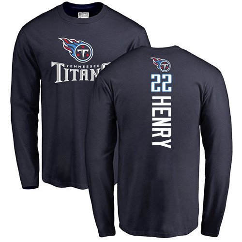 Tennessee Titans Men Navy Blue Derrick Henry Backer NFL Football #22 Long Sleeve T Shirt